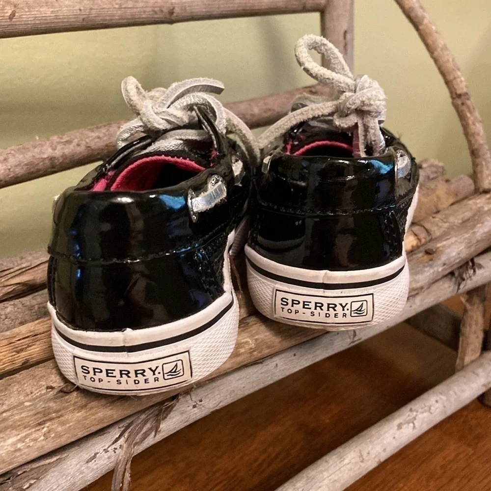 Toddler Black Sequin Sperry Top-Sider Boat Shoes